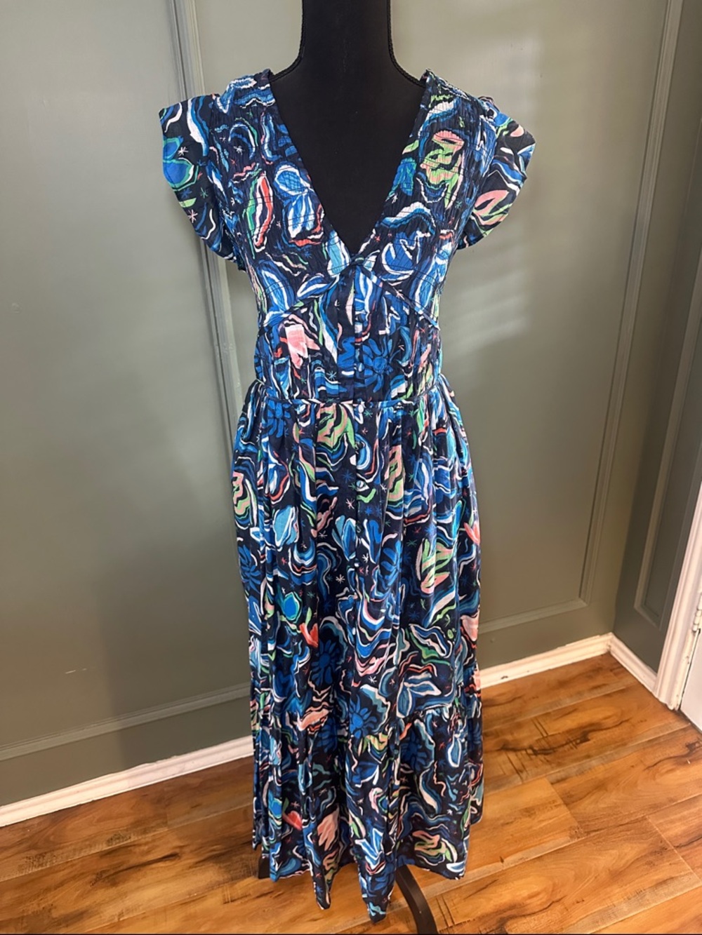 Anthropologie Navy Blue Multicolor Peregrine Maxi Dress